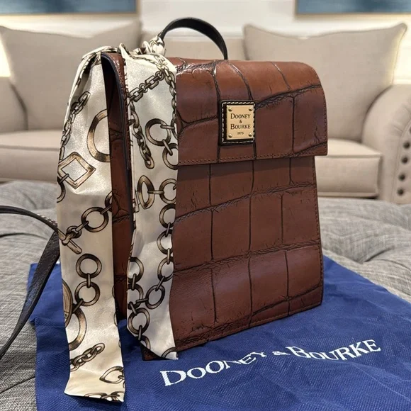 Dooney & Bourke Bag Denison Leather Croco Flap Brown Croc-Embossed Backback - Picture 3 of 17